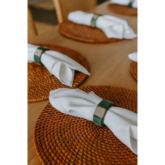 Set Of 8 Handmade Ceramic Napkin Rings Blue-Green Tones Glossy Finish Studio Art - Picture 1 of 8